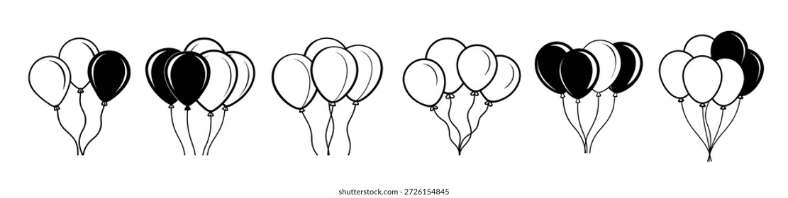 Seis globos de globos en blanco y negro Globos de ilustración