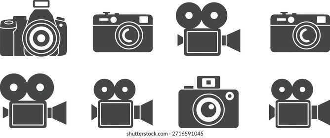 Seis cámaras en blanco y negro y cámara DSLR
