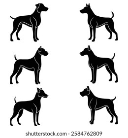 Six Black and White Dog Silhouette Illustrations