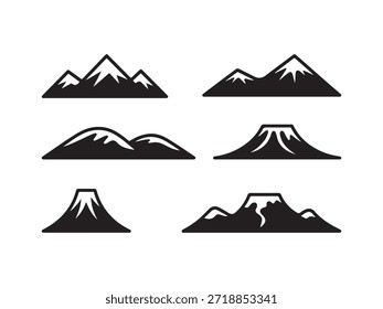 Six black and white mountain silhouettes with snow peaks range