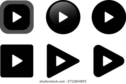 Sechs schwarz-weiße Play-Button-Symbole in verschiedenen Formen und Stilen