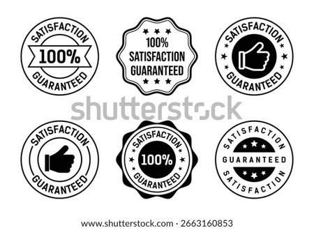 Six Black and White Satisfaction Guaranteed Stamps and Seals for Business Promotional Graphics