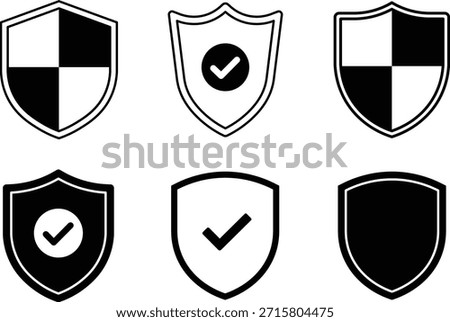 Six black and white shield with checkmarks and quartered security protection