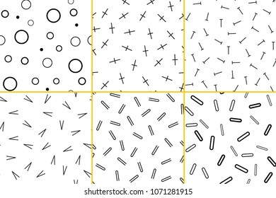 Six black and white simple seamless patterns. Endless vector texture can be used for wrapping wallpaper, pattern fills, web background,surface textures.
