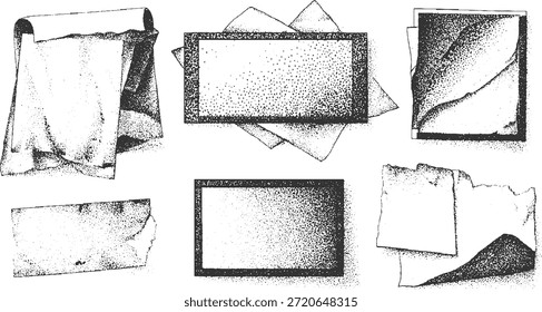 Seis punteados en blanco y negro de papel rasgado y rectángulos enmarcados rasgados