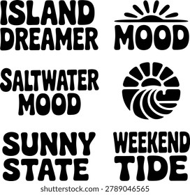Six black and white text phrases and including 