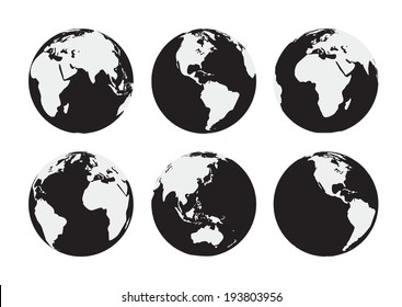 白黒のベクター地球地球儀6つ のベクター画像素材 ロイヤリティフリー Shutterstock
