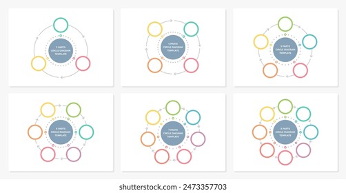 Six blank circle diagram templates set - 3, 4, 5, 6, 7 and 8 parts, circle infographics, vector eps10 illustration