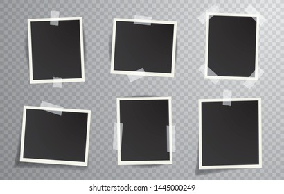 six blank instant photos isolated with transparent shadow, layered and editable vector illustration