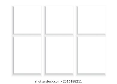 Six blank squares. Minimalistic white grid. Empty geometric layout. Clean abstract composition.