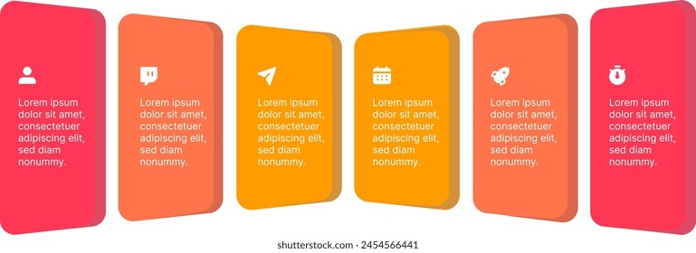 Six block style infographic with informations and icons used for business and marketing proposals