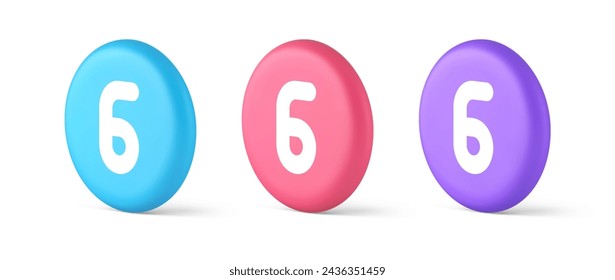 Six blue button number calculator finance counting user interface keyboard panel 3d realistic blue pink and purple icons. Sixth numeral character accounting web application