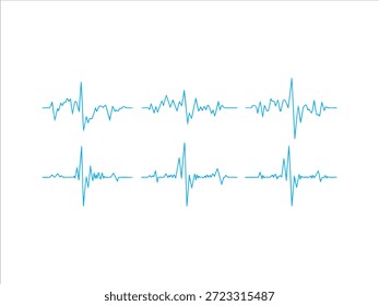 Seis linhas azuis do eletrocardiograma no pulso da frequência cardíaca de fundo branco