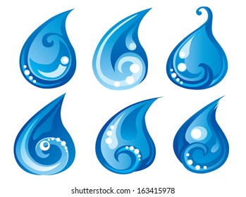 six blue water drop set 