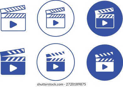 Seis símbolos de juego de clapperboard azul y blanco