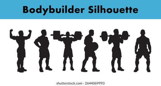 Seis bodybuilder poses silhueta coleção