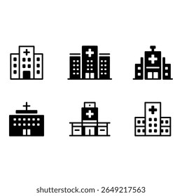 Six Bold Black Hospital Building Icons Medical Healthcare Facility Symbols