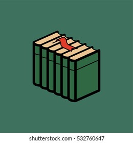 Six books with a bookmark Minimalistic Flat Line Color Stroke Icon Pictogram Illustration