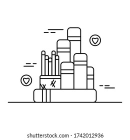 six books pencil love and pencil case outline design