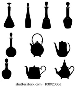 Six bottles four teapots