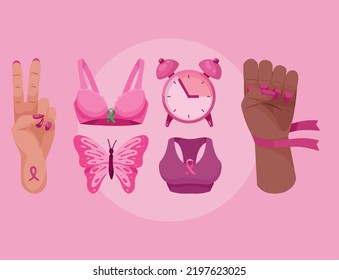 six breast cancer awareness set icons svg