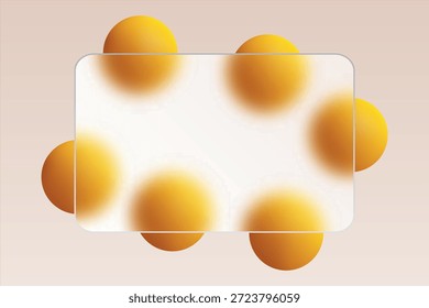 Seis esferas laranja brilhantes cercam um painel retangular transparente em um fundo de pêssego macio. EPS 10