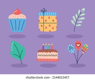 Six Brithday Party Set Icons