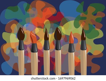 Six brushes on colorful background