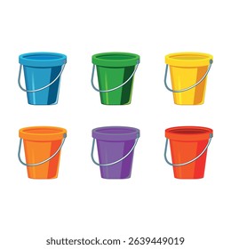six buckets on white background.