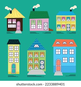 seis construcciones a mano dibujar