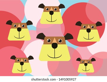 SIX BULLDOG face and colorful background . trendy pattern designs,.vector illustration.can be used for wallpaper, textile,web page background,wrapping.