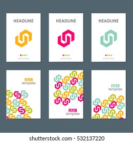 Six business brochure design layout template, with hexagon pattern.