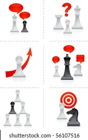 Six business concepts illustration with chess figures