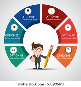 Six Business options for info-graphics ,Vector info-graphic element, Flat style vector illustration 