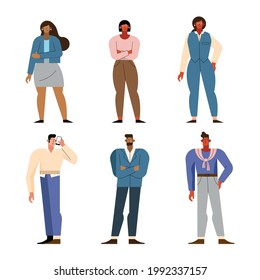 six business persons group characters