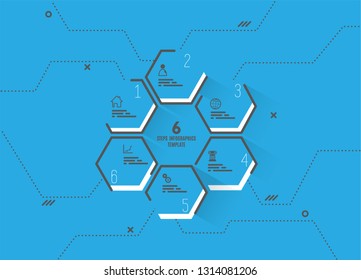 Six business yellow hexagons vector template in circle with place for your text.