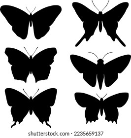 six Butterflies shapes silhouette black