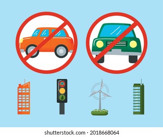 six car free day set icons