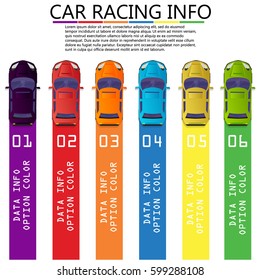 Six car on the vertical color bar straight Vector for business information rendering