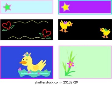 Six Cards of Ducks, Stars, Hearts, Flowers Vector
