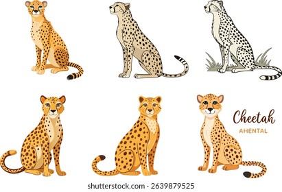 Six Cartoon Cheetah Illustrations in Different Styles