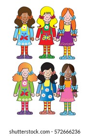six cartoon cute dolls