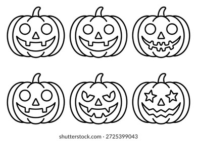 Seis esculpidas halloween abóboras jack o lanterna assustadora