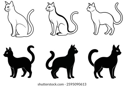 Six Cat Illustrations with Different Poses and Styles