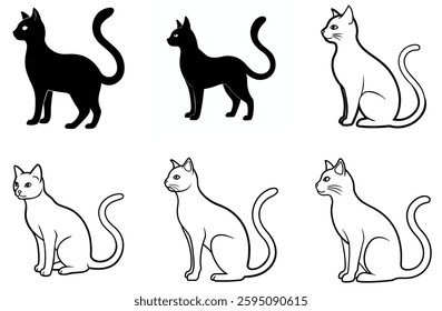 Six Cat Illustrations with Different Poses and Styles