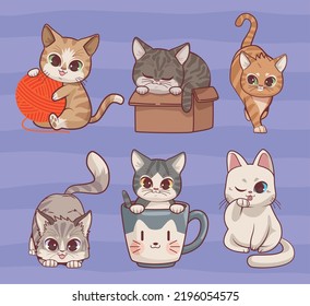 six cats anime style characters