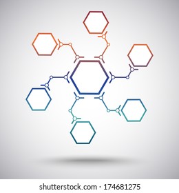 six cells connected to the main cell. gradient. Vector graphics