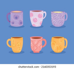 seis iconos de juego de vasos de cerámica