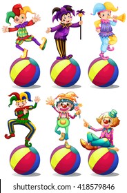 Six characters of clowns illustration