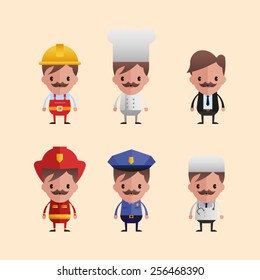 Six characters in different costumes